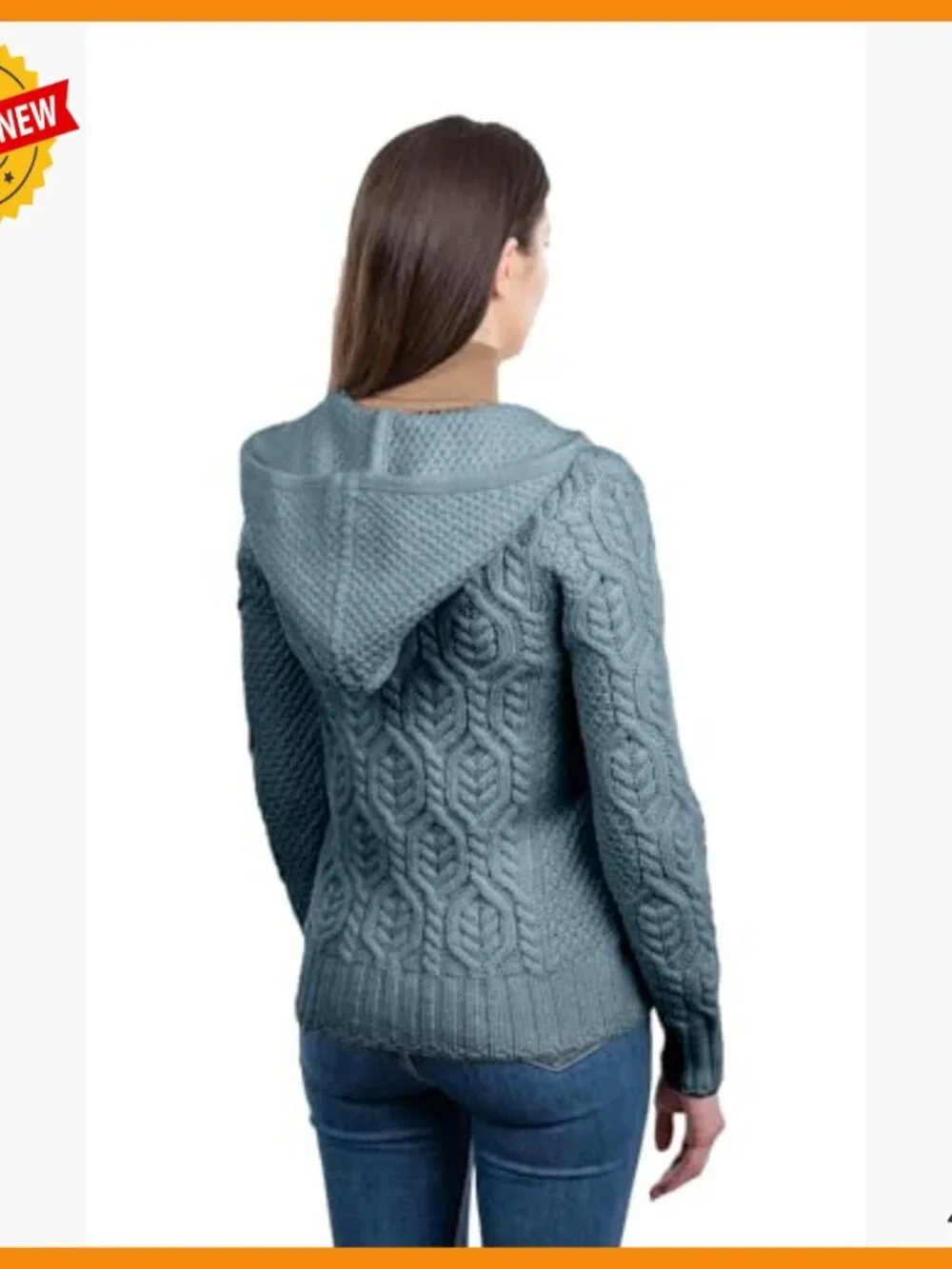 Merino Wool Hooded Zip Cardigan - Aran Stitch - Warm Layering Sweater - Picture 2 of 7